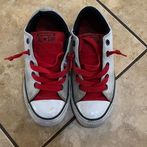 Boys light gray and red converse size 2